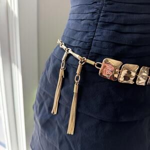 Tuleste Gold-Tone Chain Link Tassel Belt Size S